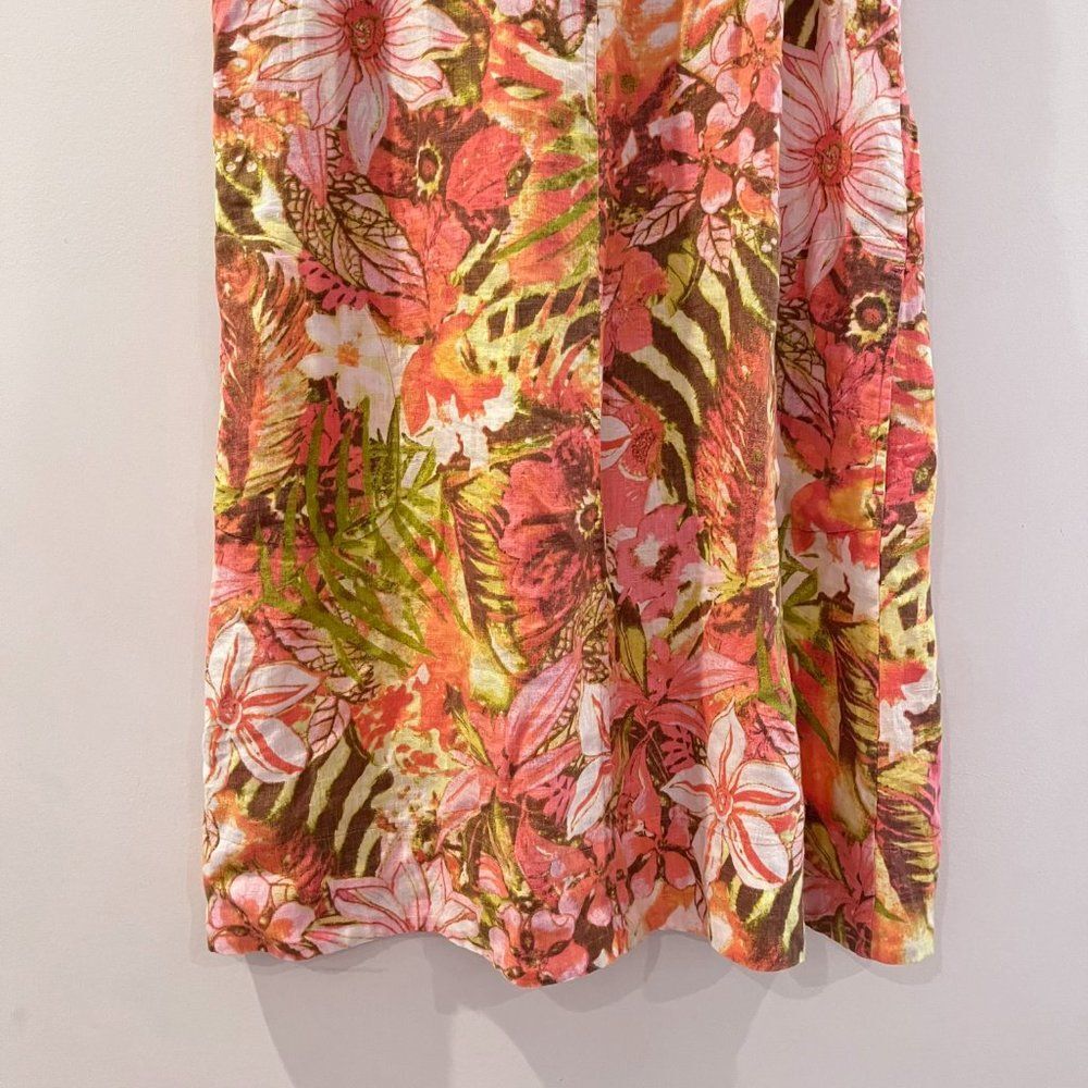 J. Jill Love Linen Dress Size Medium Women's Sleeveless Orange Pink Floral Print - Picture 3 of 7